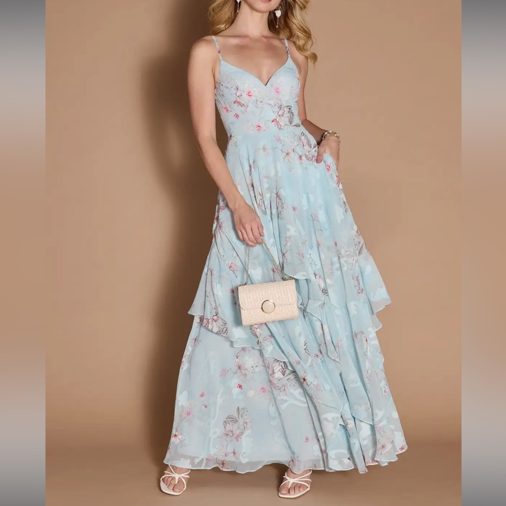 Azazie Dera Ice Blue Maxi Dress
